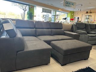 Sofá Rinconera Gris con Cama y Puff