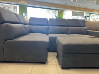 Sofá Rinconera Gris con Cama y Puff