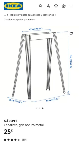 Patas de mesa NÄRSPEL (Caballete Metálico Gris)