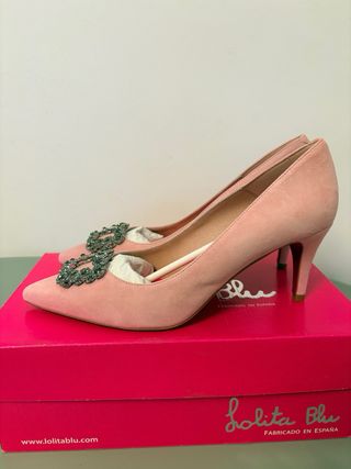Zapato Joya Lolita Blu Rosa Tacon