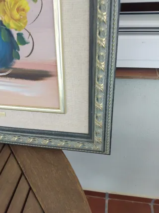 Cuadro Óleo Flores Jarron Azul