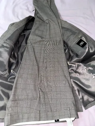 Traje Zara Gris cuadros marrones