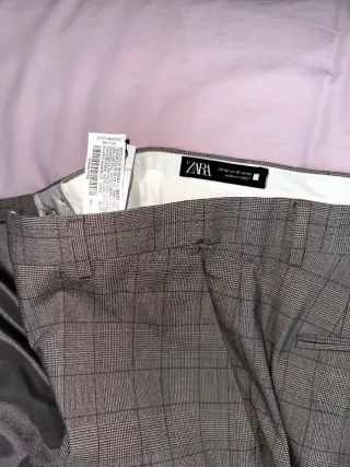Traje Zara Gris cuadros marrones
