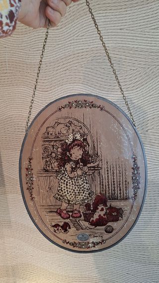 Cuadro Sarah Kay niña con perritos cristal