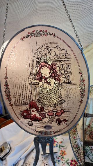 Cuadro Sarah Kay niña con perritos cristal