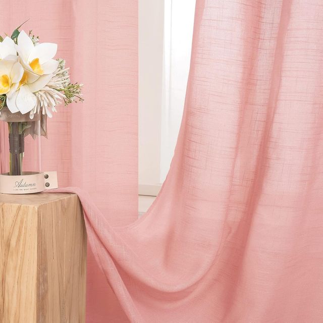 Juego 2 Cortinas Lino Gasa 140x260cm Rosa