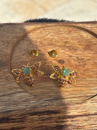 Pendientes Abeja Plata 925 Chapada Oro