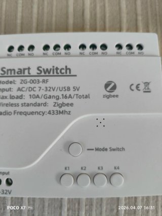 Smart Switch Zigbee ZG-003-RF 433Mhz