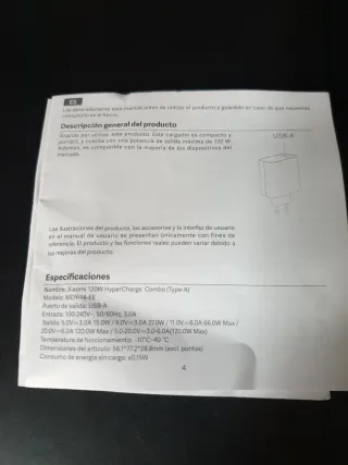 Cargador Xiaomi 120W Carga Rápida Original