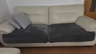 Sofá modular de piel beige y gris  Un 2y3 plazas