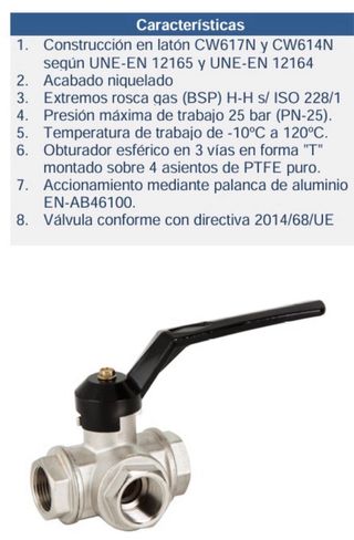 Válvula de bola T 3 vías 3/4”