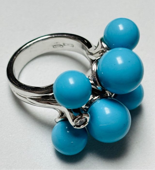 Anillo con bolas de turquesa en plata de ley 925