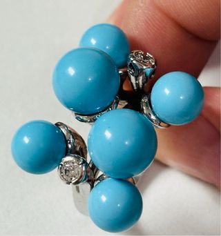 Anillo con bolas de turquesa en plata de ley 925