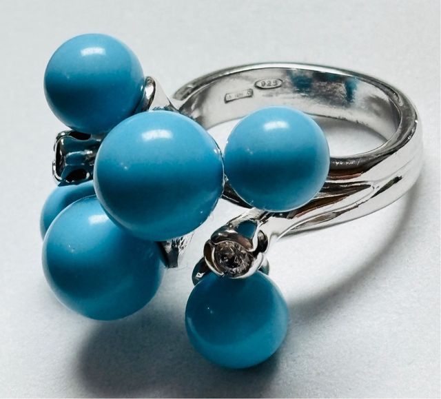 Anillo con bolas de turquesa en plata de ley 925