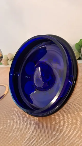 Bombonera in Cristallo di Murano Blu Cobalto e Dorato