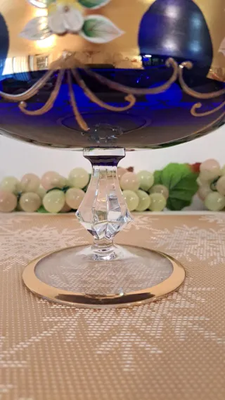 Bombonera in Cristallo di Murano Blu Cobalto e Dorato