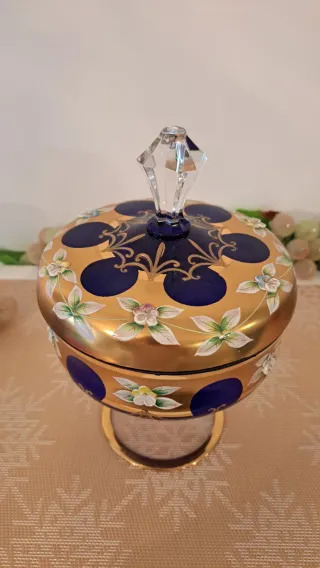 Bombonera in Cristallo di Murano Blu Cobalto e Dorato