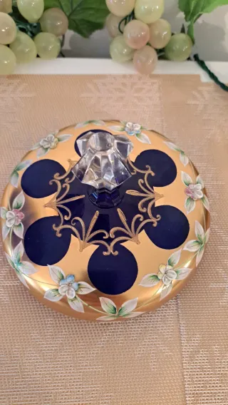 Bombonera in Cristallo di Murano Blu Cobalto e Dorato