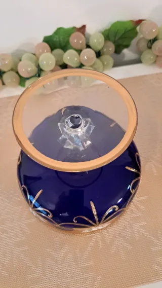 Bombonera in Cristallo di Murano Blu Cobalto e Dorato