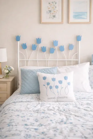 Cabecero cama 90 cm metal azul y blanco