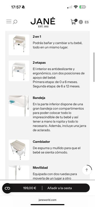 Bañera cambiador Jane Flip