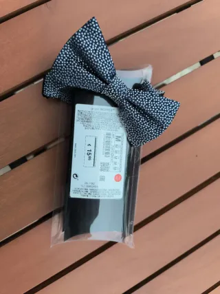 Pajarita Zara Hombre Negra y Plateada