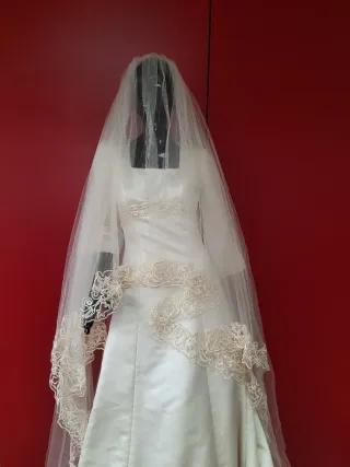 Vestido de Novia con Velo Bordado