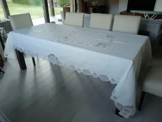 Mantel Lino Encaje Bolillos Artesanal