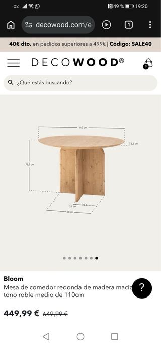 Mesa Comedor Redonda Madera Ø110