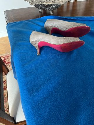 Zapatos Peep Toe Piel Gris Talla 38