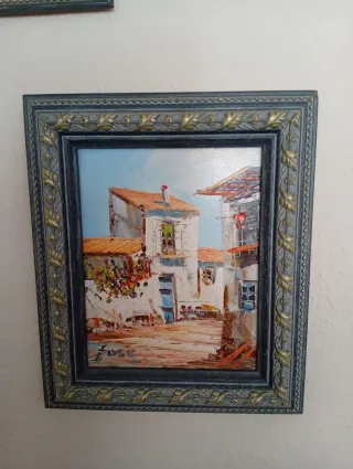 Cuadro al óleo paisaje pueblo