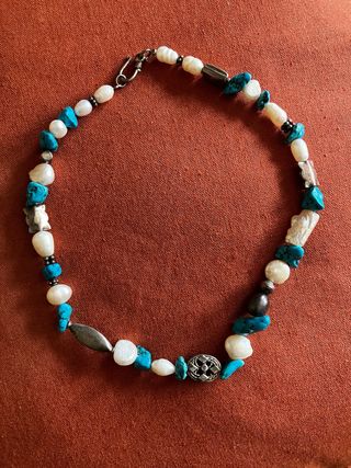 Collar Perlas Naturales Turquesas Plata Ley