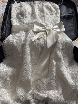 Vestido de fiesta encaje beige/blanco M/L