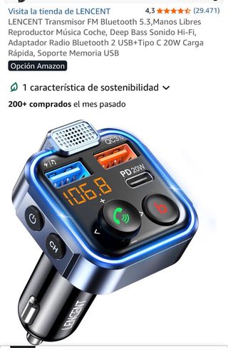 Transmisor FM Coche QC3.0 PD 20W