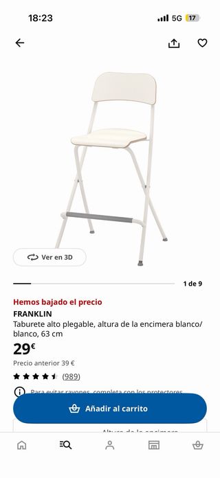 Taburete alto plegable IKEA FRANKLIN blanco