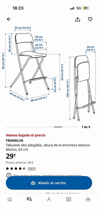 Taburete alto plegable IKEA FRANKLIN blanco
