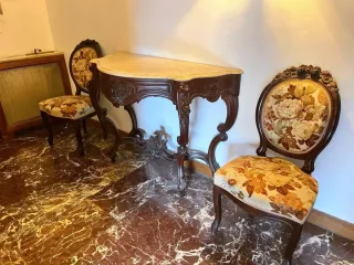 Consola clásica madera maciza tallada con mármol