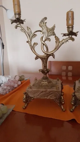 Candelabros de Bronce y Mármol Antiguos