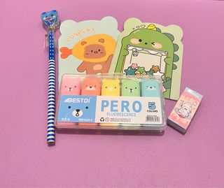 Kit Kawaii: Bolígrafo, Marcadores y Gomas
