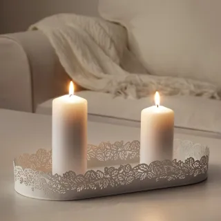 Soporte para velas, ovalado blanco, 35×15cm