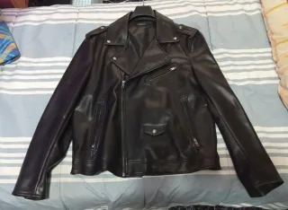 Cazadora Biker Efecto Piel Mango Negra