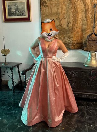 Vestido de fiesta princesa dorado y rosa