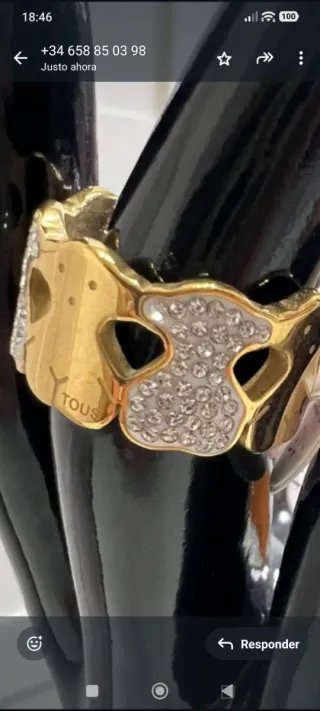Anillo Tous Oso Dorado y Blanco