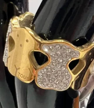 Anillo Tous Oso Dorado y Blanco