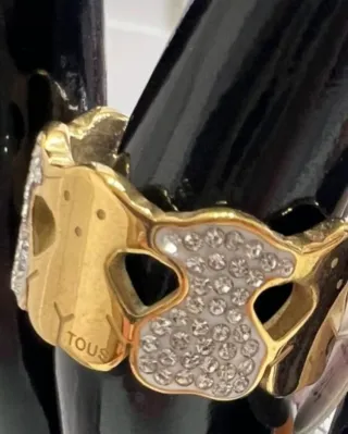 Anillo Tous Oso Dorado y Blanco
