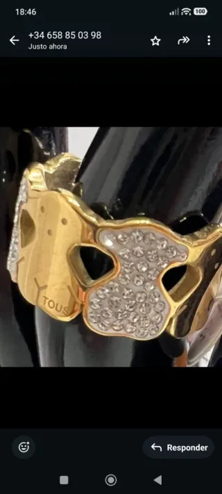 Anillo Tous Oso Dorado y Blanco