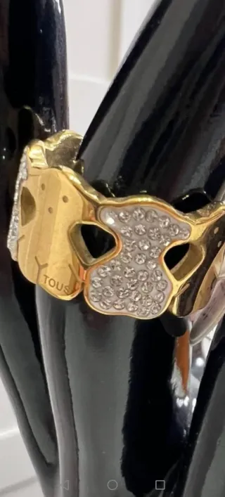 Anillo Tous Oso Dorado y Blanco
