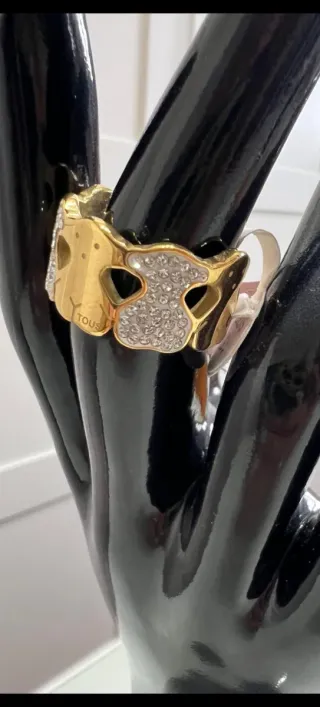 Anillo Tous Oso Dorado y Blanco
