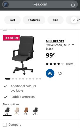 Silla de escritorio IKEA MILLBERGET negra