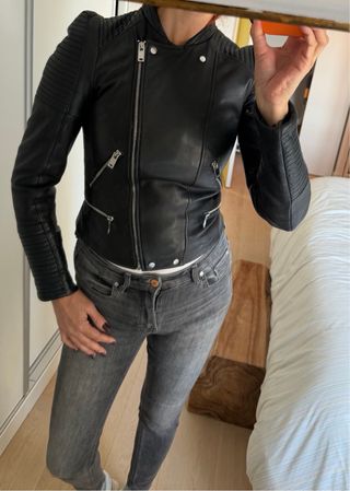 Cazadora Biker Zara TRF - 100% Piel Ovina